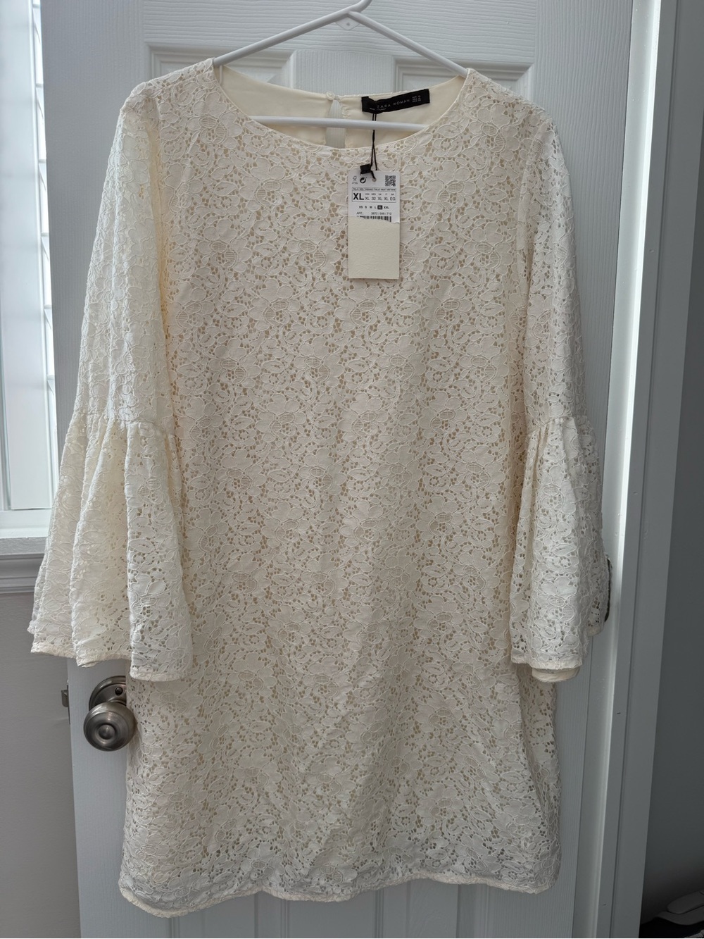 Zara Cream Lace Mini Dress with Bell Sleeves